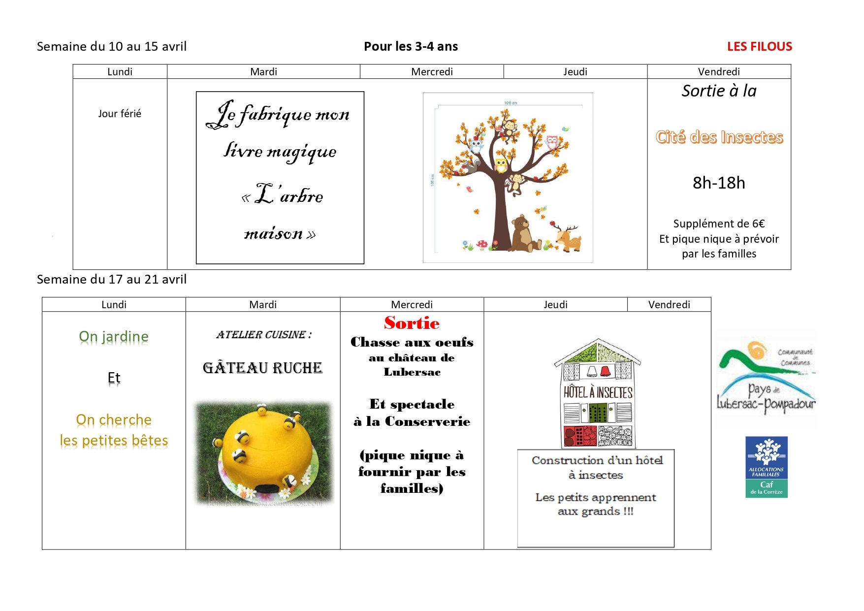 3 - 4 ans vacances avril 2023 filous