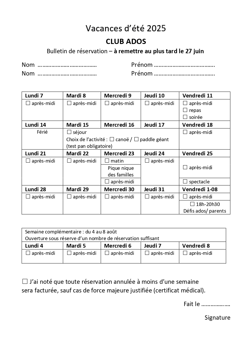 inscription ados été 2025