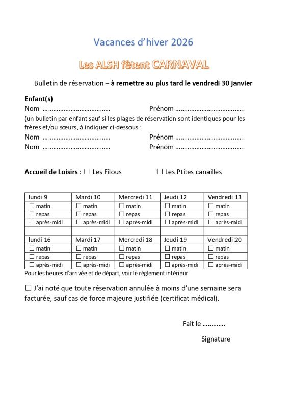 bulletin de réservation fevrier 2026